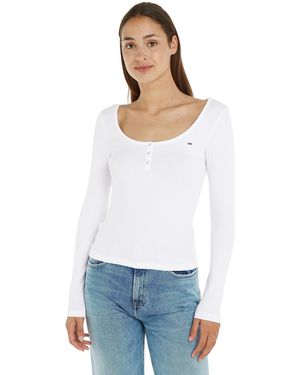 Tommy Hilfiger Langarmshirt Slim Rib C-Neck Basic - Weiß