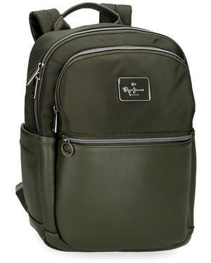 Pepe Jeans Christine Sac à dos pour ordinateur portable jusqu'à 12 pouces Vert 25 x 36 x 10 cm Polyester avec détails en cuir synthétique