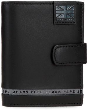Pepe Jeans Tape Portafoglio Verticale con Porta carte e Chiusura a Click Nero 8,5 x 10,5 x 1 cm Pelle by Joumma Bags