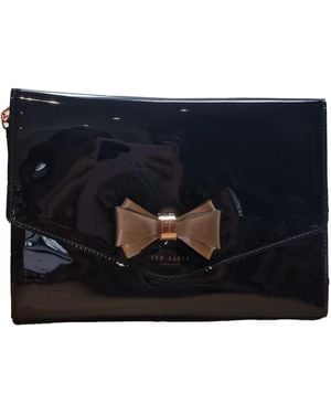 Ted Baker Caneei Branded Bow Detail Envelope Clutch Pouch In Black
