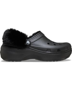 Crocs™ Zoccoli da donna classici con plateau foderati in pelliccia - Nero