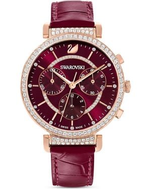 Swarovski Passage chrono uhr, schweizer produktion, lederarmband - Rot