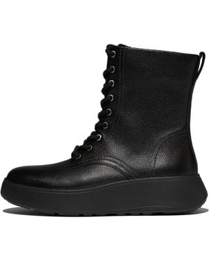 Fitflop F-mode Stitch Warm Tumb. Leather Laced Ankle Boots - Black