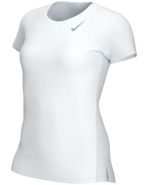 Nike Dri-Fit Race Hardlooptop Met Korte Mouwen Voor - Wit