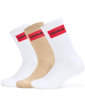 HUGO 3-pack Red Logo Design Quarter Ribbed Socks - Pink