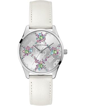 Guess White Leather Strap Silver Dial Silver Tone - Metallic