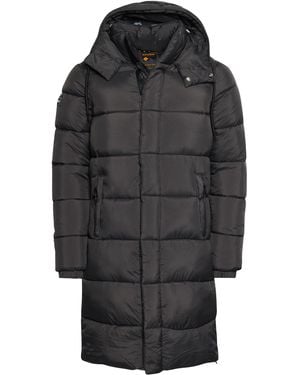 Superdry Coat Ripstop Longline Puffer Jacket Black Grid S Men's - Grey