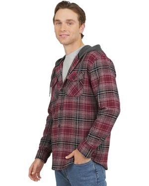 Quiksilver Regular Fit Cozy Soft Button Down Hooded Flannel Shirt - Red