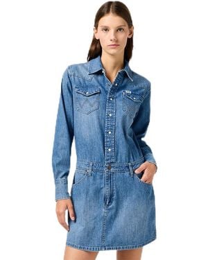 Wrangler Ls Denim Dress Casual - Blue