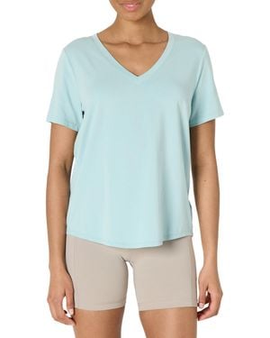 Amazon Essentials Active Soft Cotton Relaxed Fit V-neck Short Sleeve Lightweight Yoga Workout T-shirt - Blue