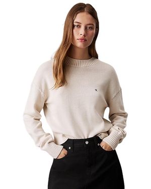 Calvin Klein Monogram Embro Crewneck Sweater Pullover - Marrone