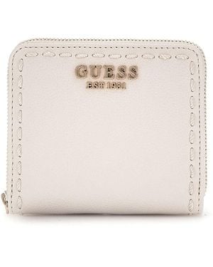 Guess Family: Ribbon Slots For Credit Cards. Main Compartment With Internal Coin Pocket With Button. Logo Written On Front. Measures - Natural