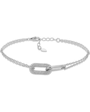 Amazon Essentials Sterling Silver Pave Link Bracelet - Metallic