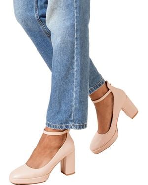 Dorothy Perkins Vanessa Faux Leather Platform Ankle Strap High Block Heel Court Shoes - Blue