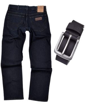 Wrangler Texas Stretch Jeans Regular Fit inkl. Gürtel - Blau
