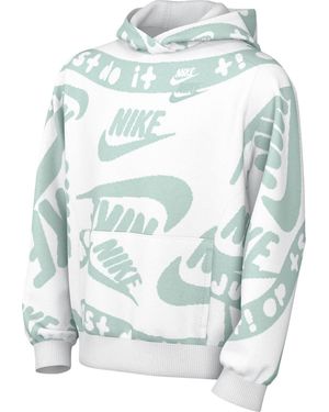 Nike Fd3168-346 K Club Flc Hbr Po Hoodie Aop Sweatshirt Jade Ice/white/jade Ice Maat S - Grijs