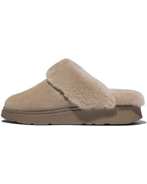 Fitflop Gen-Ff Shearling-Collar Suede Slippers Suede/Shearling, Markdown - Brown