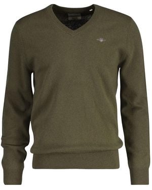 GANT Extrafine Lambswool V-Neck Pullover - Grün