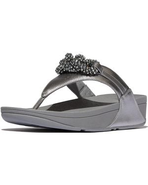 Fitflop Womens Lulu Beaded-chain Leather Toe-post Sandals - Black