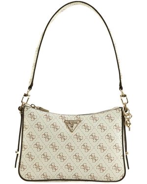 Guess Eco Erica Top Zip Shoulder Bag Cream Logo - Metallic