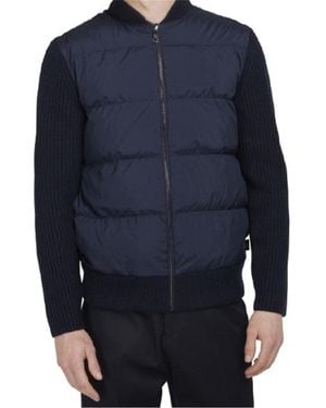 Ted Baker Spores Quilted Front Knit Back Navy Blue Jacket Outerwear Coat