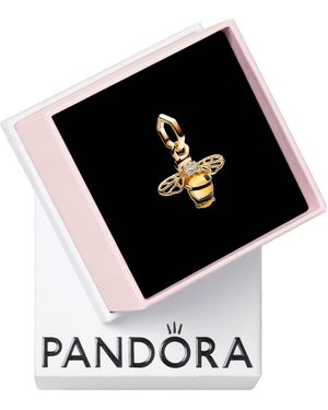 PANDORA Moments Colgante con diseño de abeja chapado en oro de 14 quilates con cristal negro y amarillo azufre