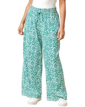 Dorothy Perkins Petite Printed Belted Wide Leg Jersey Trouser - Blue