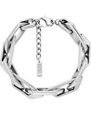 DIESEL Silberfarbenes Edelstahl Armband - Weiß