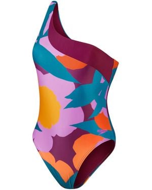 Speedo Printed Asymmetic 1 Piece Swimsuit In Other - Blue