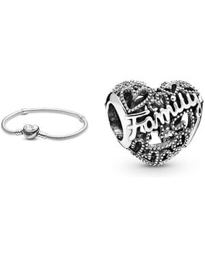 PANDORA Pulsera 590719-18 Corazón San Valentín & Charm 798571c00 Plata Mujer Corazón Familiar - Meerkleurig