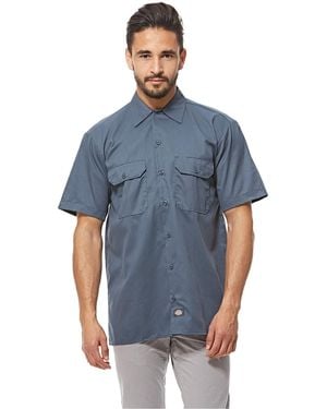 Dickies S Short Sleeve Work Utility Button Down Shirt - Blue