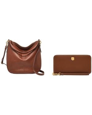 Fossil Jolie Sac en cuir marron et portefeuille Lennox