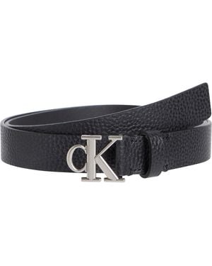 Calvin Klein Monogram Plaque Buckle 2.5 Cm Leather Belt - Black