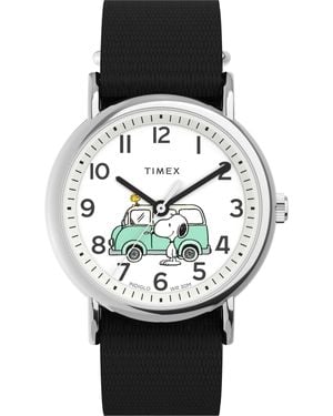 Timex Black Strap White Dial Silver-tone
