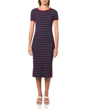 Tommy Hilfiger Short Sleeve Ribbed Midi Dress - Blue