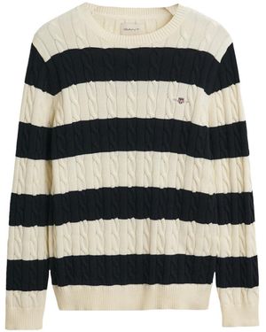 GANT Striped Cotton Cable C-Neck Pullover - Nero
