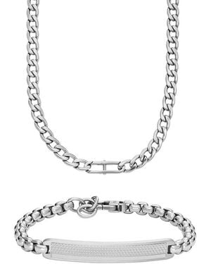 Fossil Heritage Silber-Ton Edelstahl Halskette und Knox Armband - Mettallic