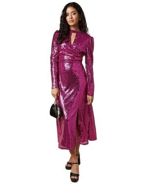 Dorothy Perkins Petite Pink Sequin Keyhole Midi Dress - Red