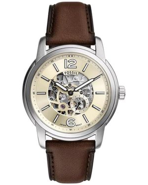 Fossil Analog Automatic Watch With Leather Strap Me3264 - Metallic