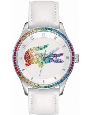 Lacoste Analogue Quartz Watch For Women Victoria Collection With White Leather Strap - 2000822