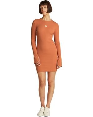 Calvin Klein Kleid Woven Label Rib Short Dress Langarm - Schwarz