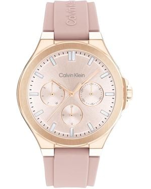 Calvin Klein Reloj Analógico de Cuarzo Multifunción para Mujer Colección Vibrancy con Correa de Silicona Rosa Claro