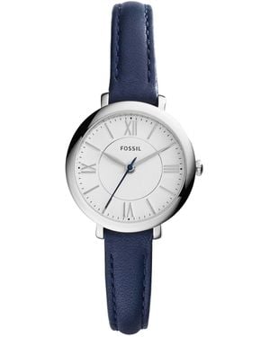 Fossil Es3935 Ladies Jacqueline Blue Leather Strap Watch - Metallic