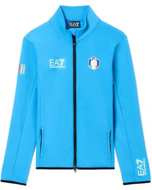 Emporio Armani EA7 7M001206 Sweat zippé Collection Fisi en tissu Powerstretch pour homme - Bleu