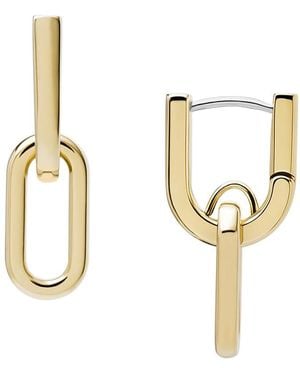 Fossil Heritage D-link Gold-tone Stainless Steel Drop Earrings - Metallic