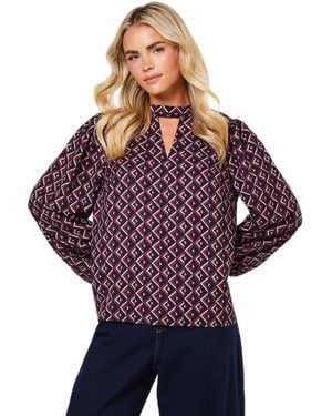 Dorothy Perkins Petite Pink Geo Keyhole Blouse - Purple
