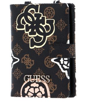 Guess House Party Passport Case Brown Logo Multi - Zwart