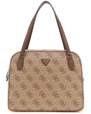Guess Travel Tote Latte Logo/brown - Natural