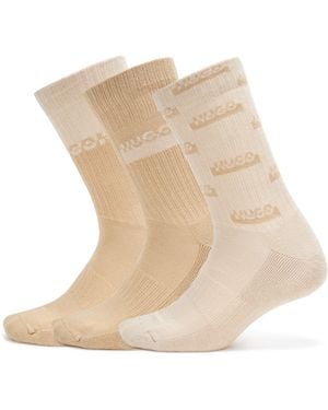 HUGO 3-pack Split Logo Quarter Length Ribbed Socks - Natural