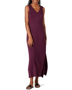 Amazon Essentials Abito Lungo Maxi con Scollo a V in Jersey con Spacco Laterale Donna - Viola